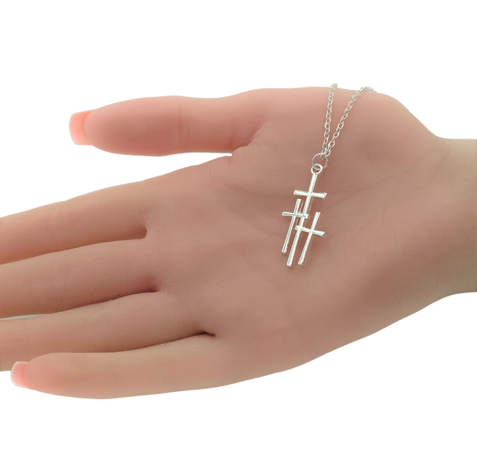 Three Crosses Pendant Necklace White Gold NEW LOWEST PRICE