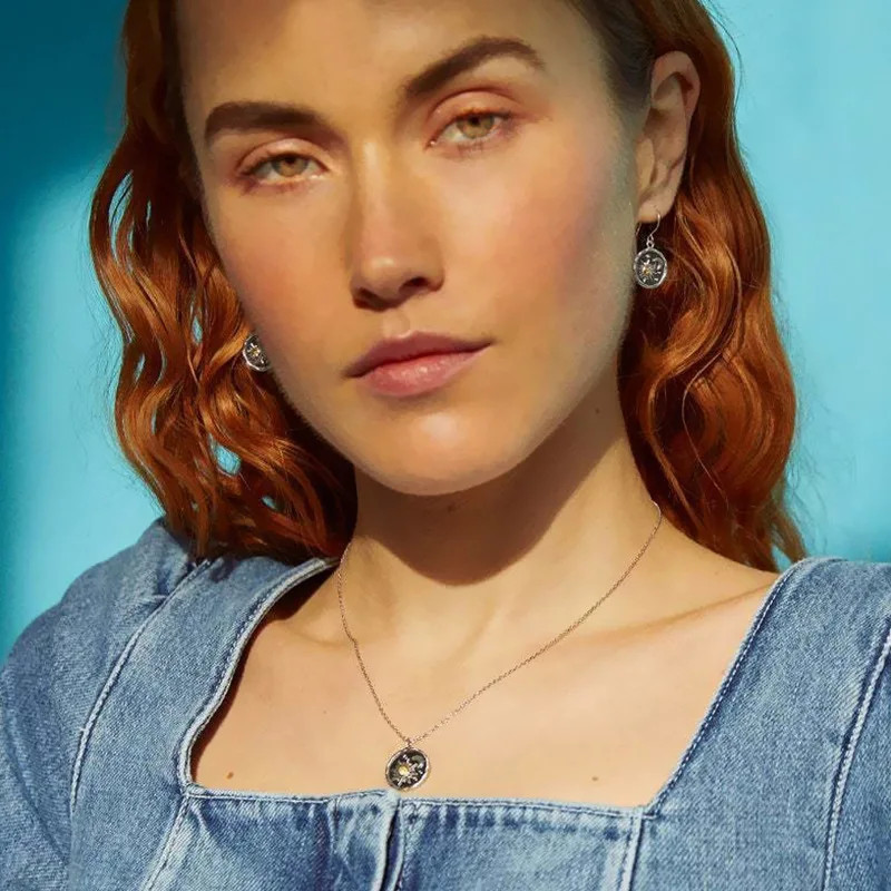 Vintage Necklace Bohemian Sun Moon Pendant Necklace Female Alloy Clavicular Cha