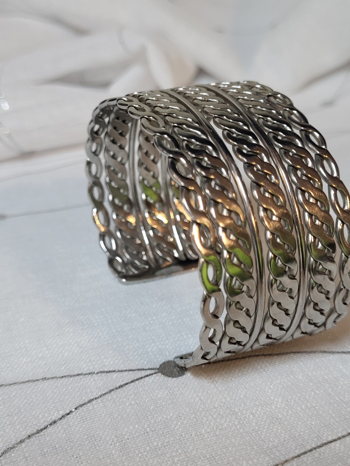 Silver Tone Chain Open Cuff Bangle Bracelet Women’s 7 inch Adjustable Jewelry