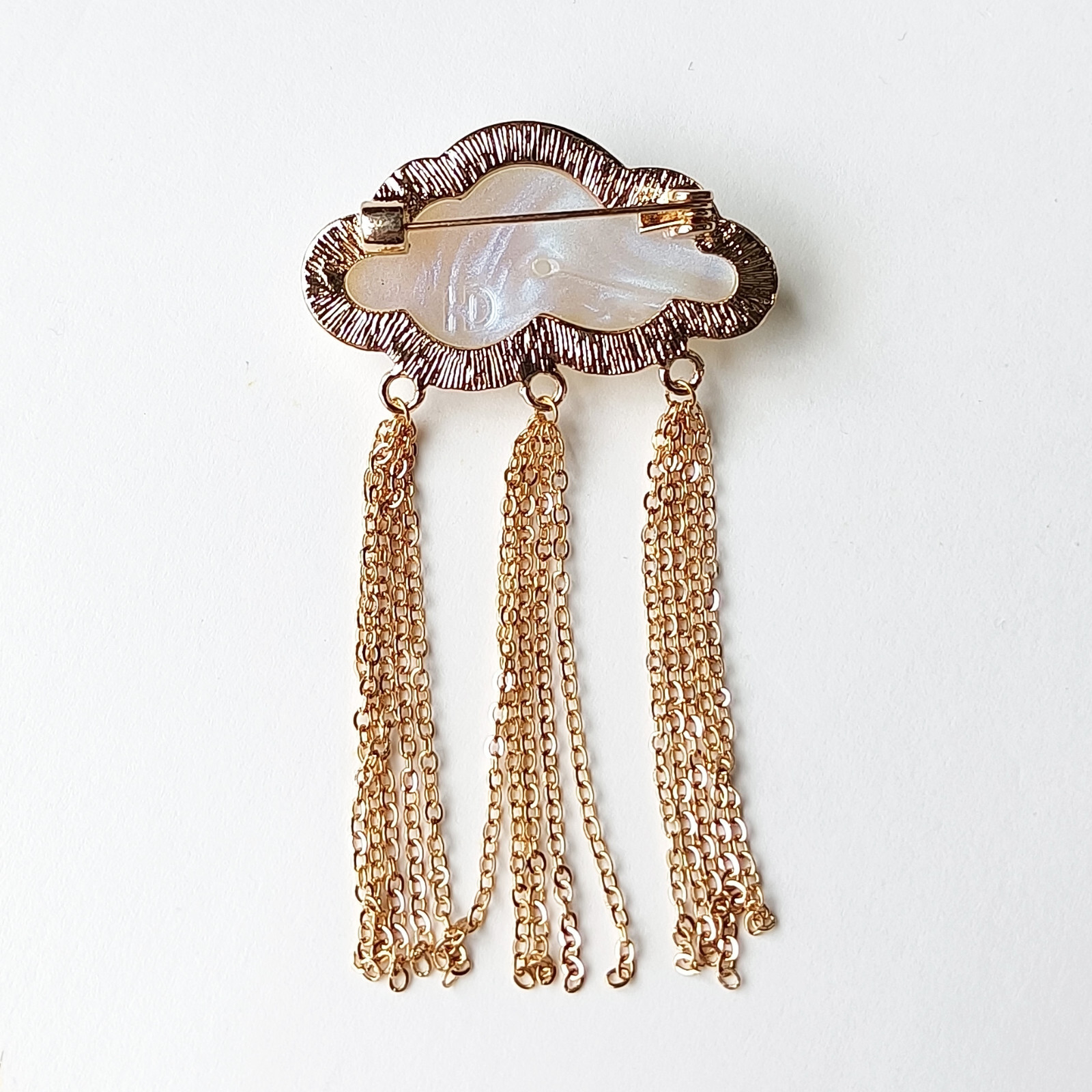 Brooch White Cloud Gold Rain Raindrop Tassel Fairytale Fantasy Lovely Unisex Pin