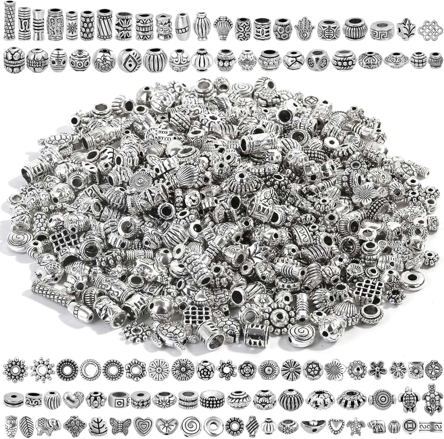 500 Pcs Silver Spacer Beads Bulk Jewelry Making Charms for Bracelets Necklaces