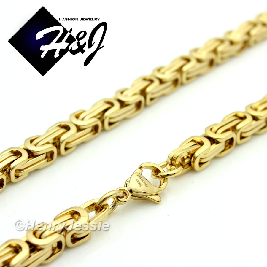 18-40″MEN’s Stainless Steel 6mm Gold Plated Byzantine Box Link Chain Necklace