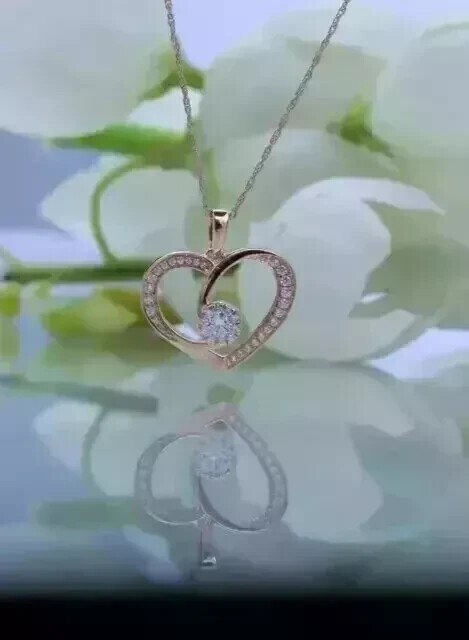 2.20Ct Round Cut Simulated Diamond Women’s Heart Pendant In 14K Rose Gold Plated