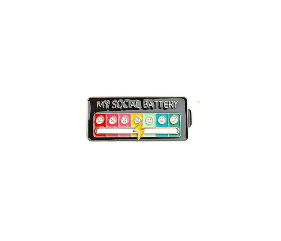 Funny Social Battery Slider Pin – 7-Mood Expression Badge, Cute Interactive Pin