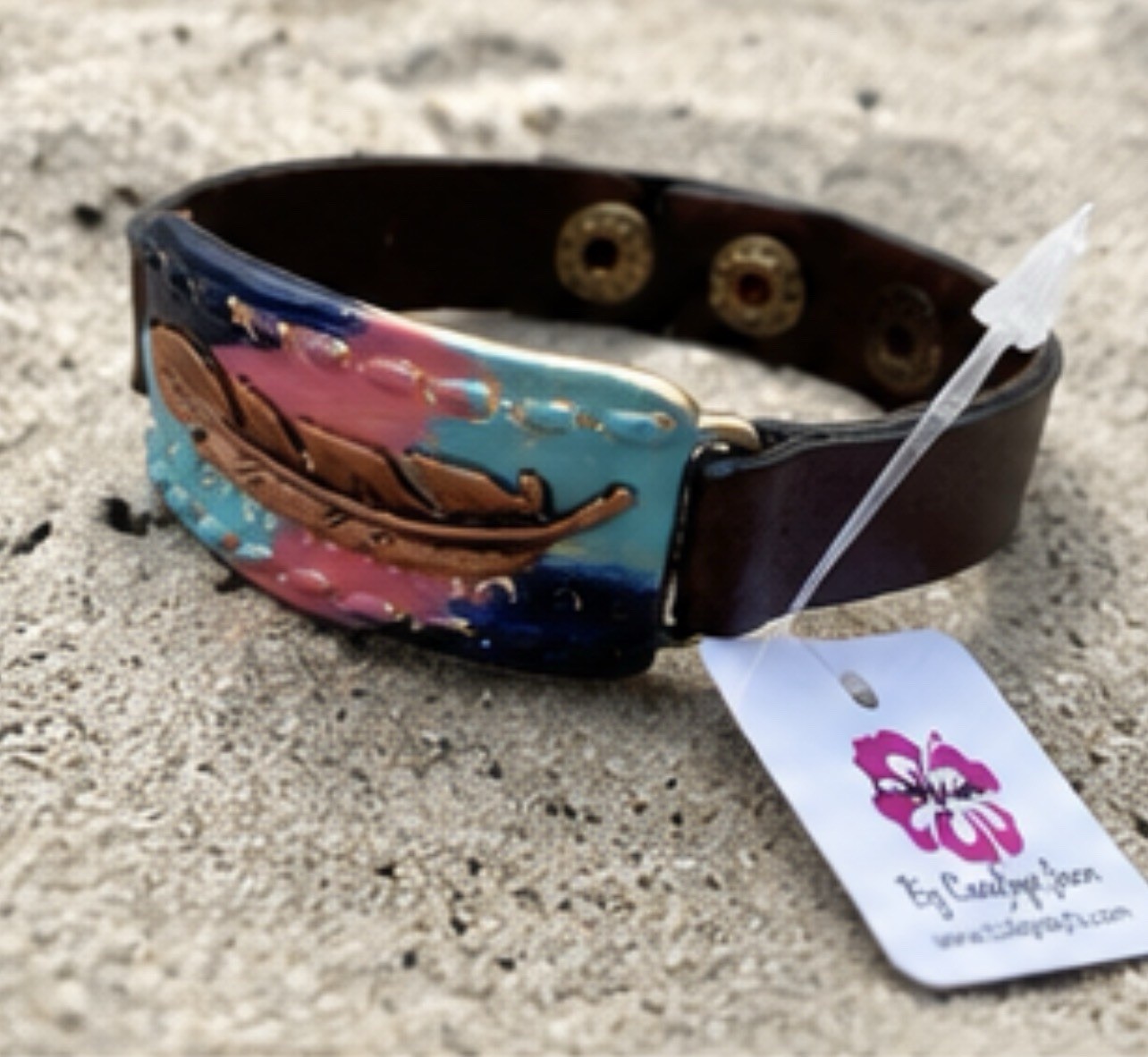 Caligirl Leaf Cuff, Adjustable Vegan leather Bracelet