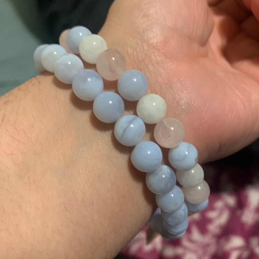 Natural Blue Lace Agate Stone Bracelet 8mm Blue Crystal Stretch Bracelet