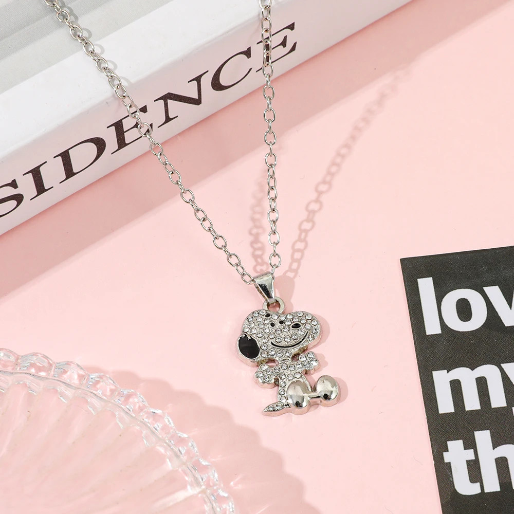 Snoopy Zircon Necklace Cartoon Dog Pendant Couple Clavicle Chain Gift