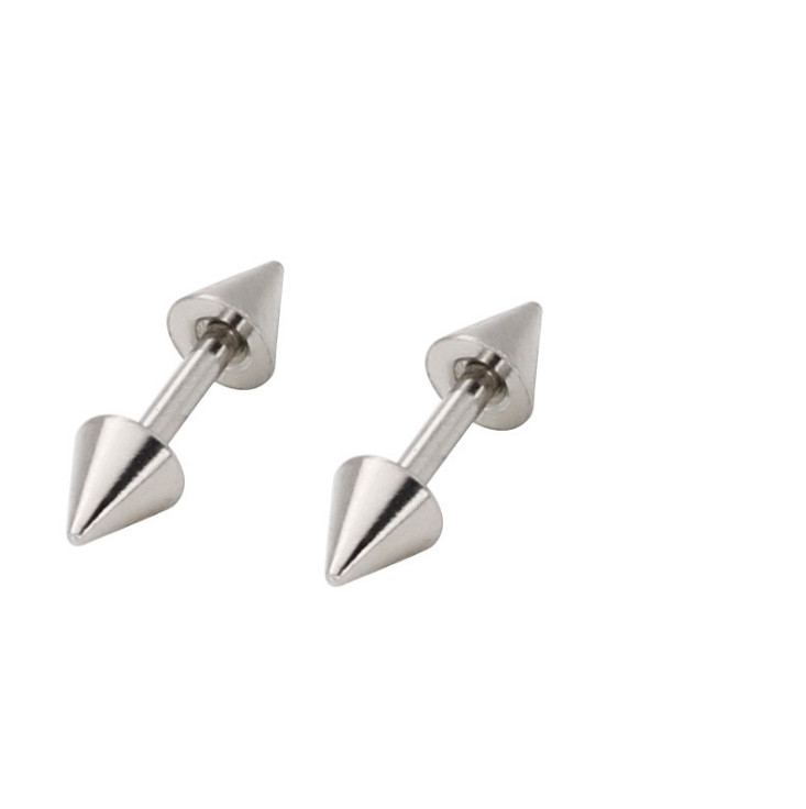 PAIR Prong Set Screw Back Stud Earrings Rivet Spike Cone Surgical Steel PE30