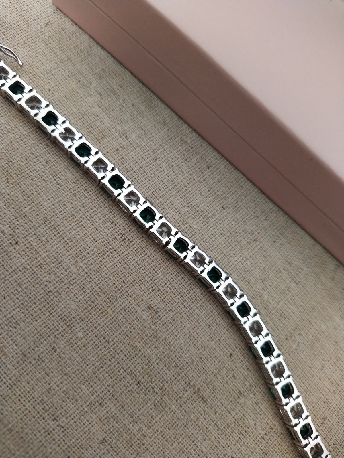 Diamonique Asscher Cut White Emerald Tennis Bracelet Sterling Silver 925 8″ New