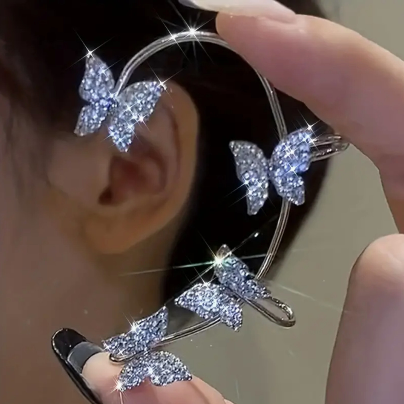 Crystal Butterfly Wrap Cuff Earring Silver LEFT EAR