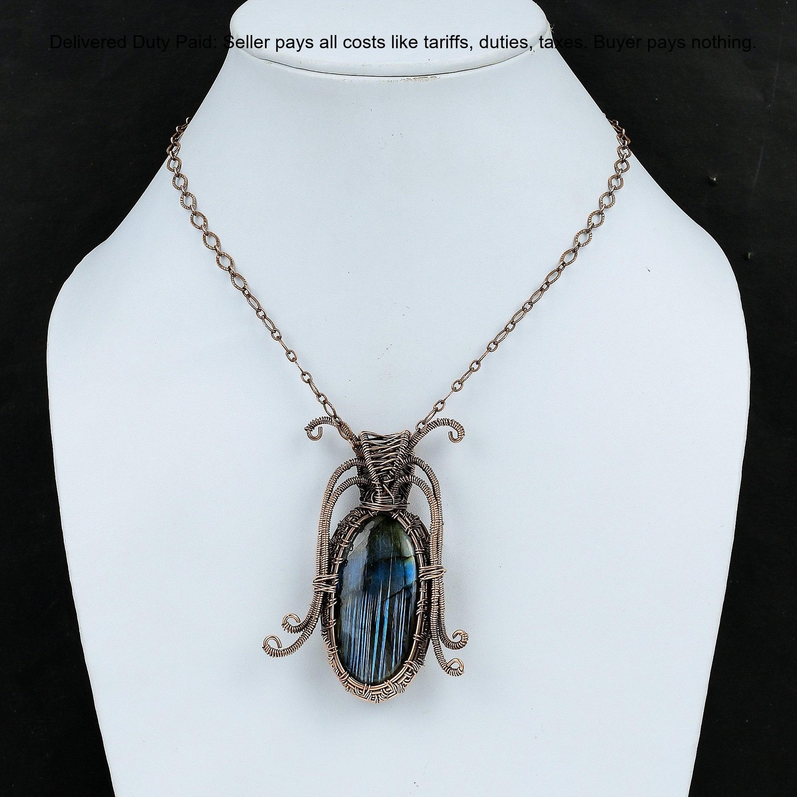 Copper Third Eye Chakra Labradorite Gemstone Unique Wire Wrapped Pendant Jewelry