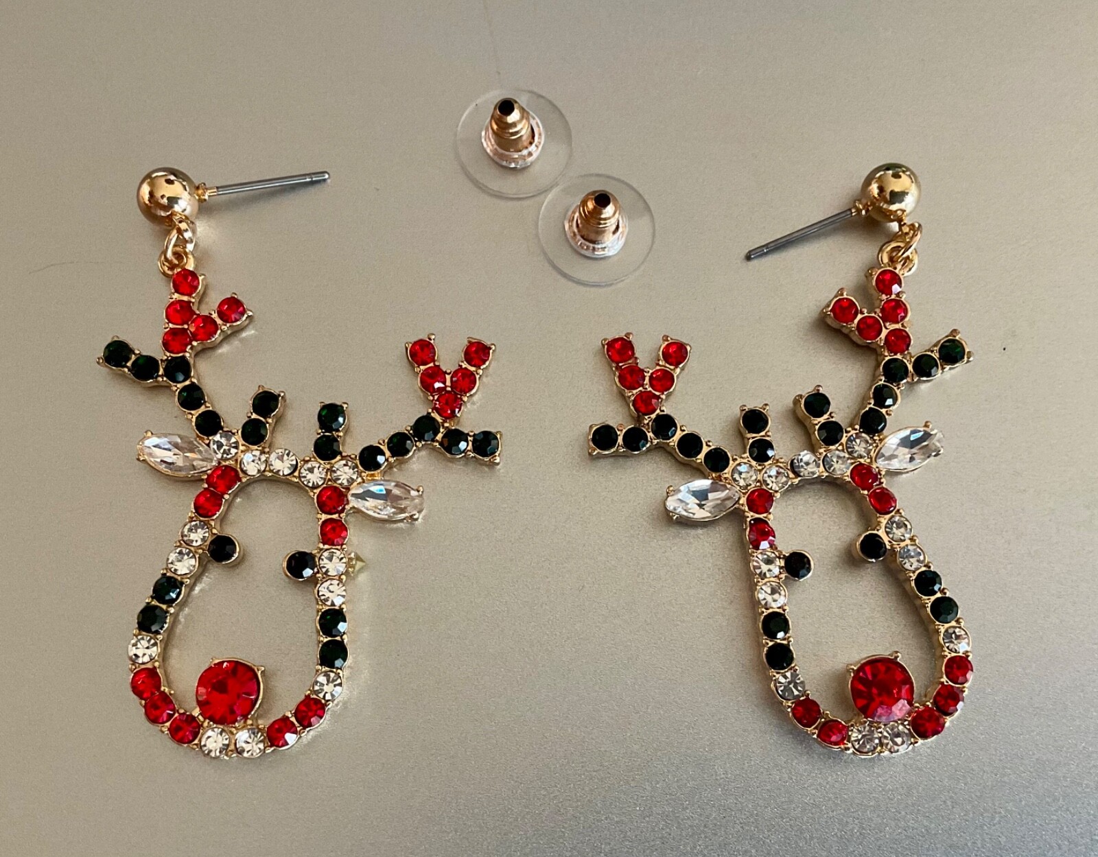 Reindeer Dangle Earrings Christmas Multicolor Rhinestone Rudolf Bijoux Bar