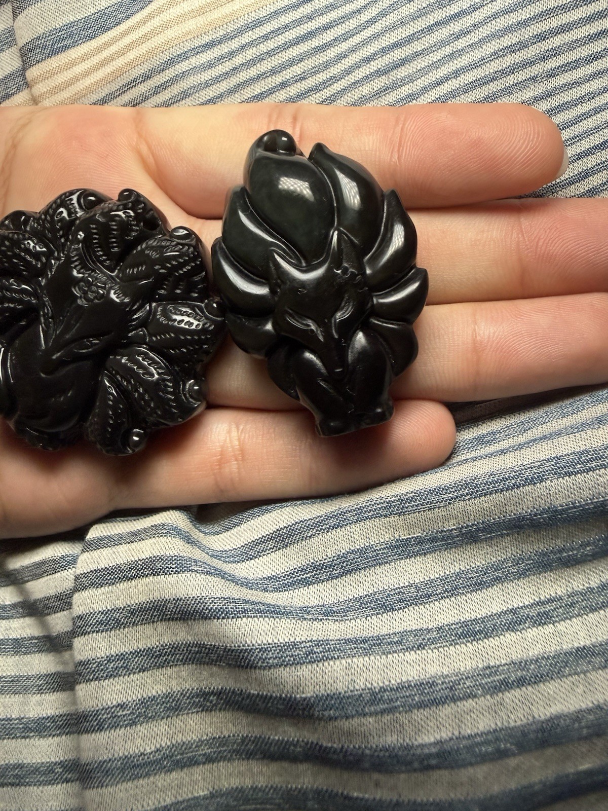Crystal obsidian nine tail fox Pendant Lot of 3 Animal