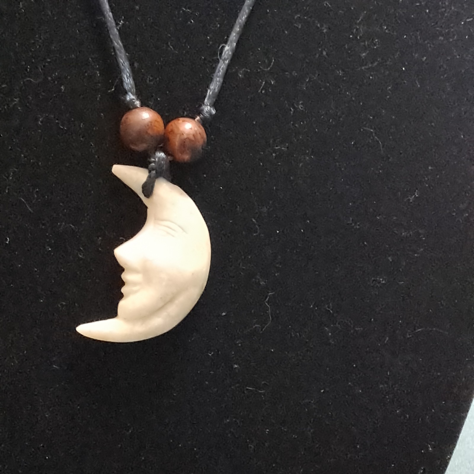WHITE UNISEX HALF MOON FACE MAN IN THE MOON ON SATIN BLACK OVER HEAD CORD #15
