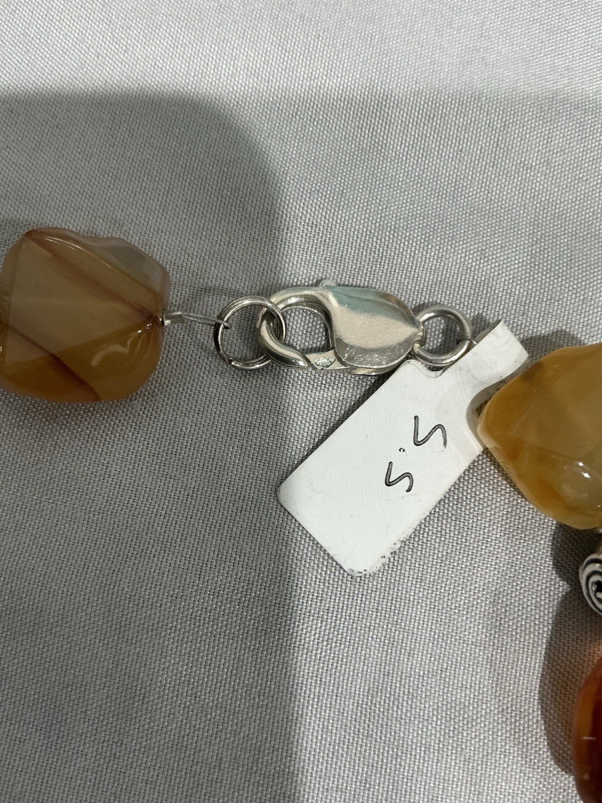 Stering silver with a large Amber stone and Agate Beads Dangle Lobster