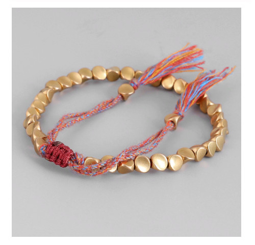 Handmade Tibetan Buddhist Braided Cotton Copper Beads Lucky Rope Bracelets Gift