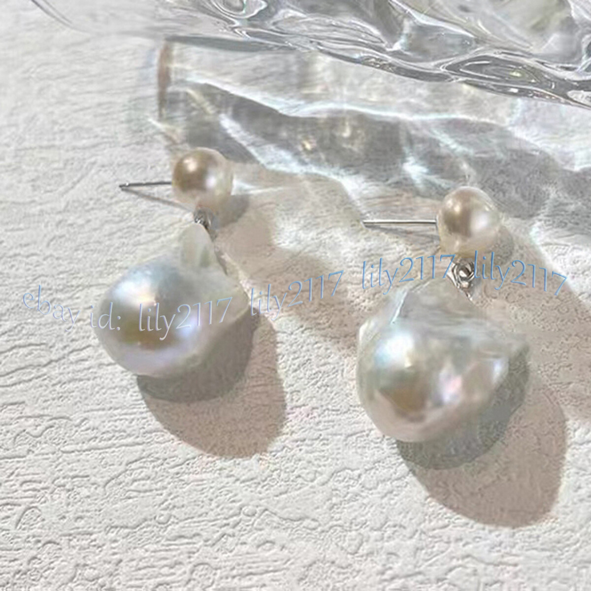 15-25MM REAL NATURAL WHITE FRESHWATER BAROQUE PEARL DANGLE SILVER STUD EARRINGS