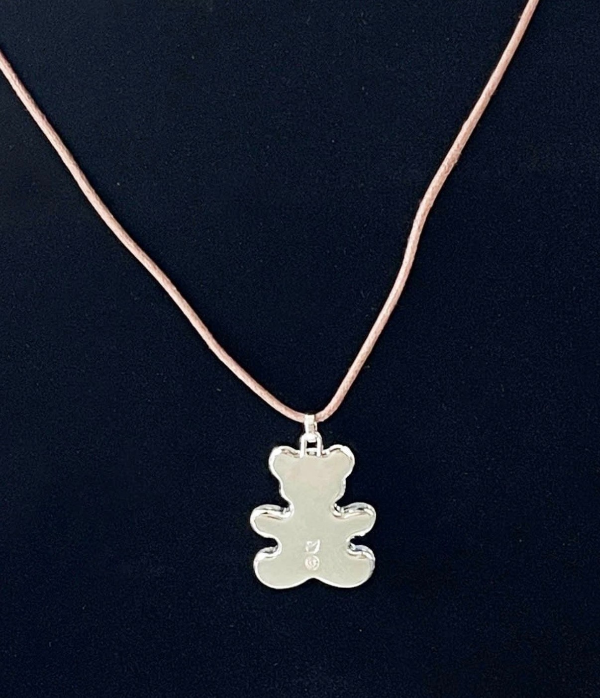 Swarovski Crystal Mini Teddy Bear Pendant Cord Necklace Austria Jewelry Signed