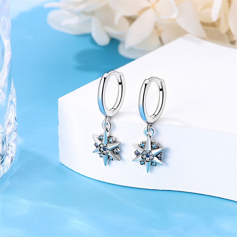 PANDACH 925 Sterling Silver Star & Moon Drop Earrings For Women Jewelry Gifts