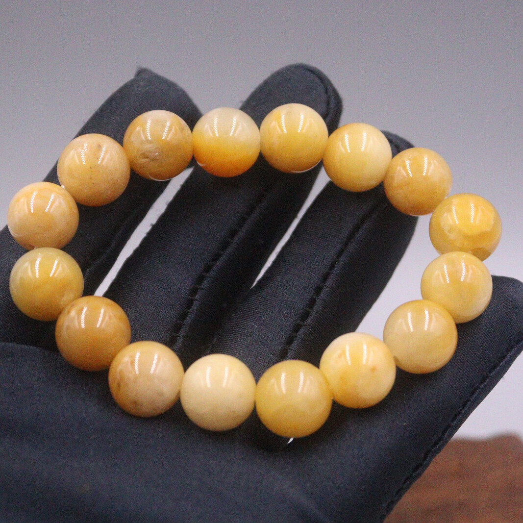 Natural Jadeite Yellow Jade Bracelet For Women Men 13mm Round Beaded Bracelet