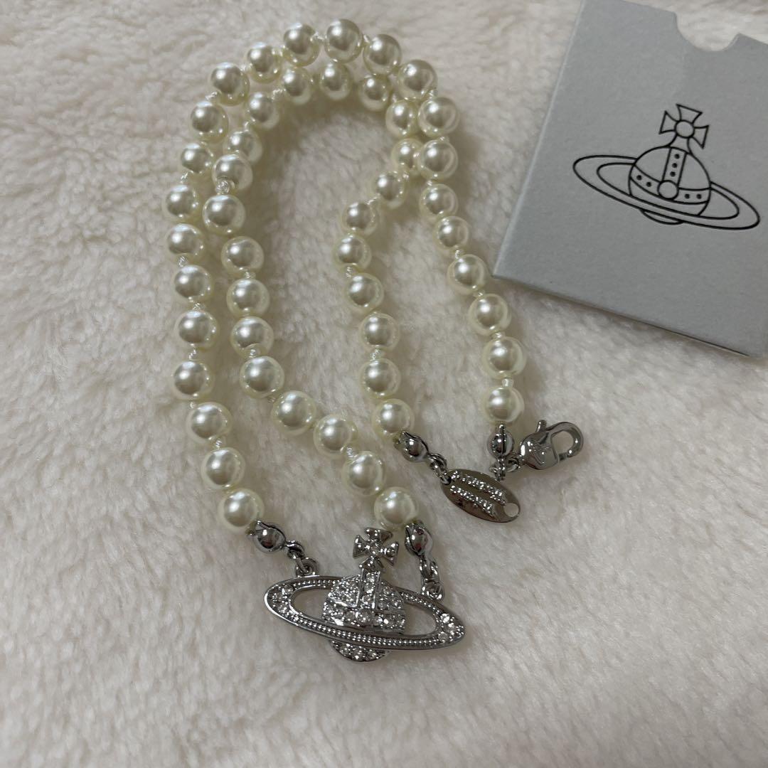Vivienne Westwood Necklace Pearl Choker Silver IN BOX [EJ609