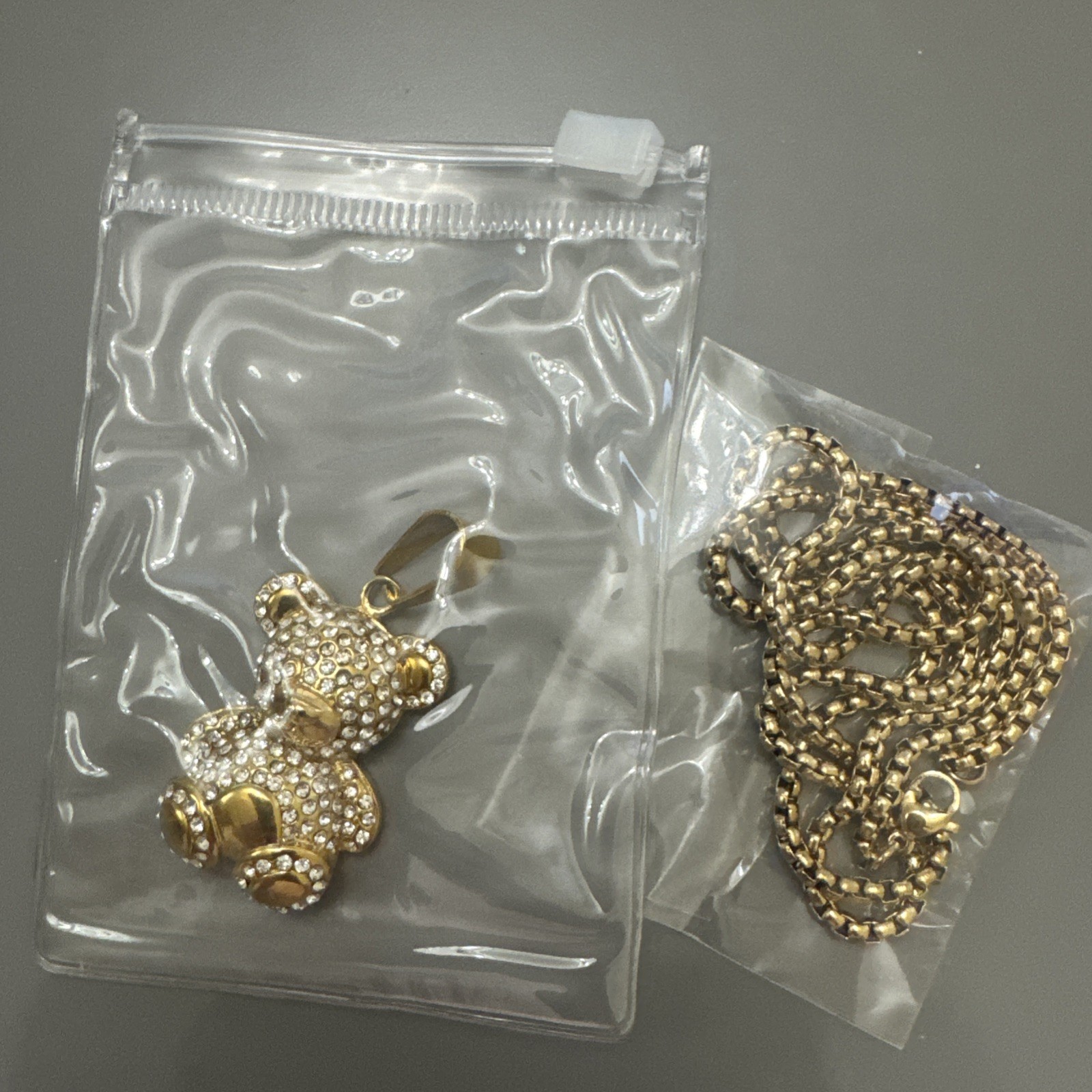 Teddy Bear Studded Gold Plated Stainless Steel Pendant 24 Inch Necklace Gift Her