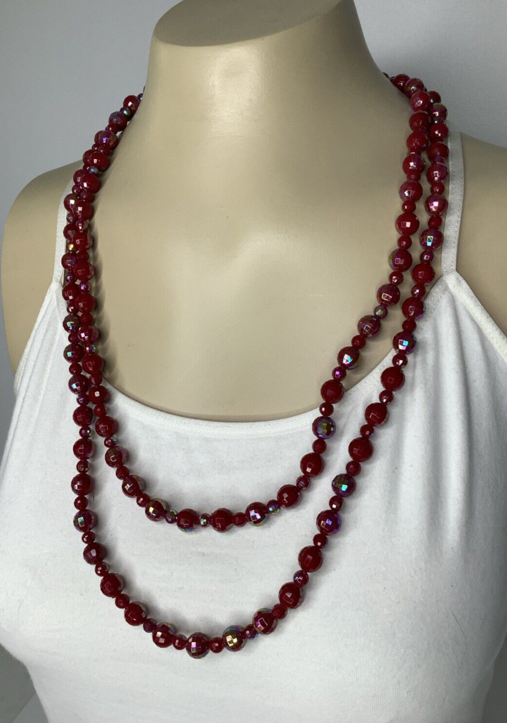 Premier Designs SCARLET Red Faceted Bead Long Necklace 919