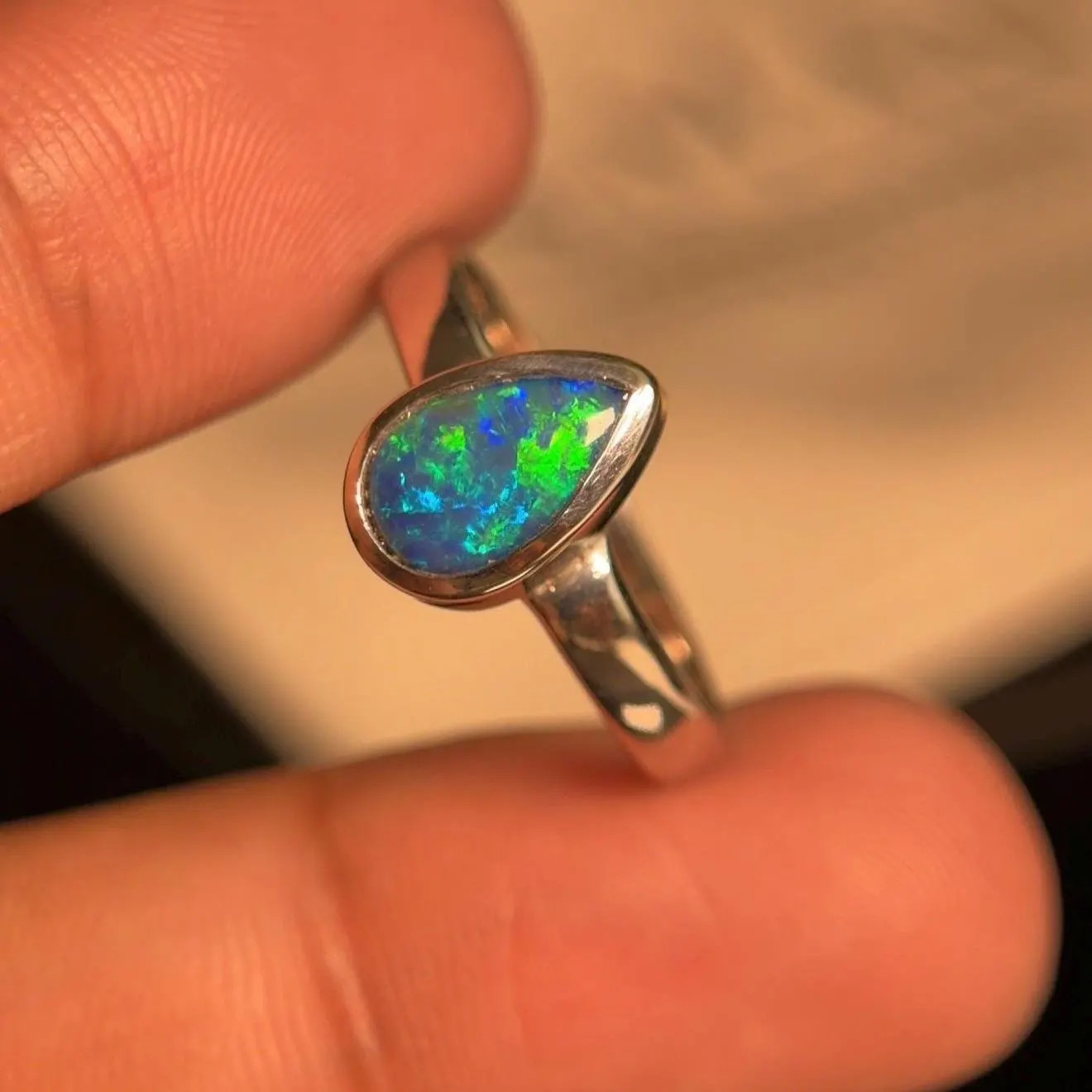 Natural Australian Fire Opal Pear Ring in 925 Sterling Silver, Trendy Ring Gift
