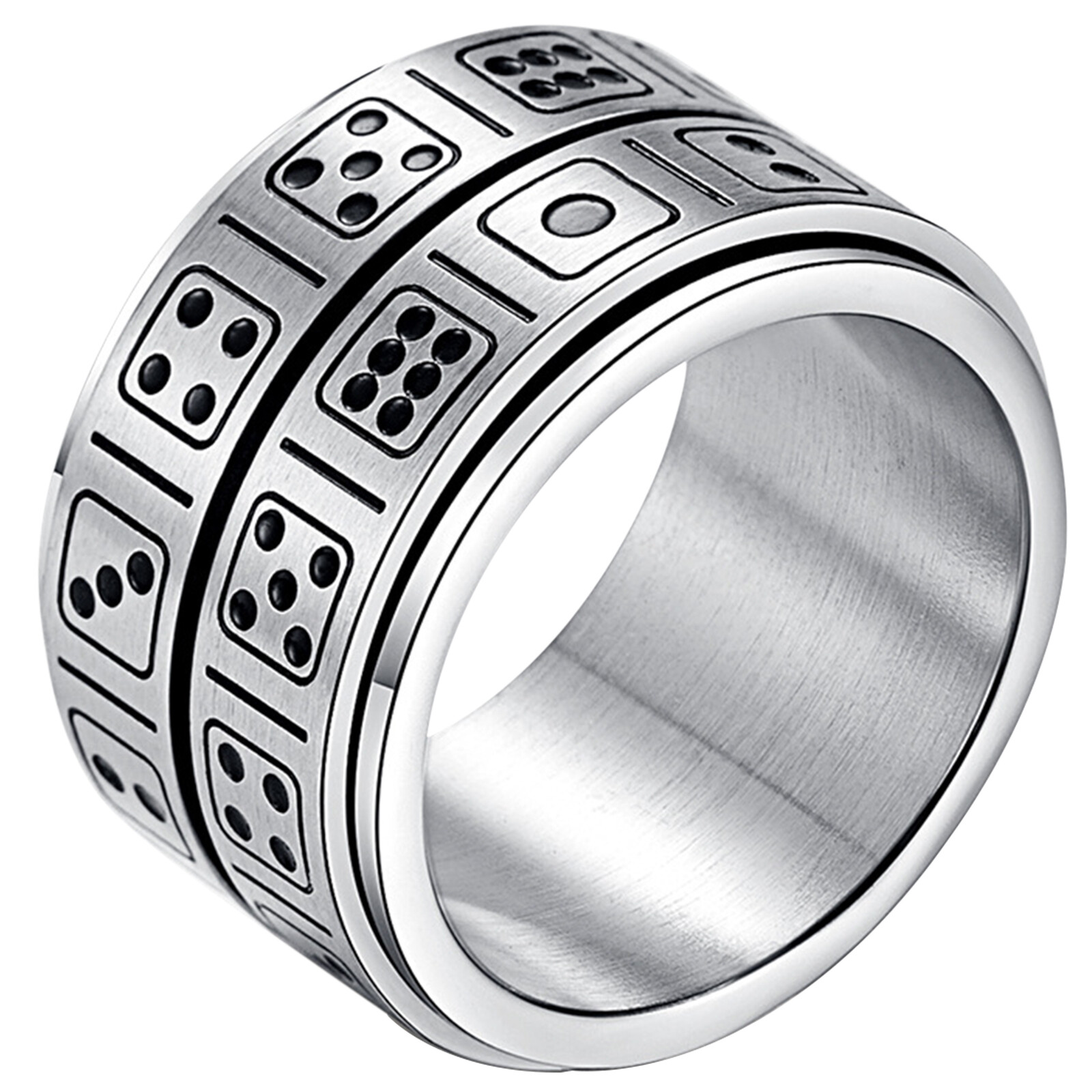 13MM Men’s Dice Spinner Ring Anti-Anxiety Fidget Band Stress Relief Wide Band