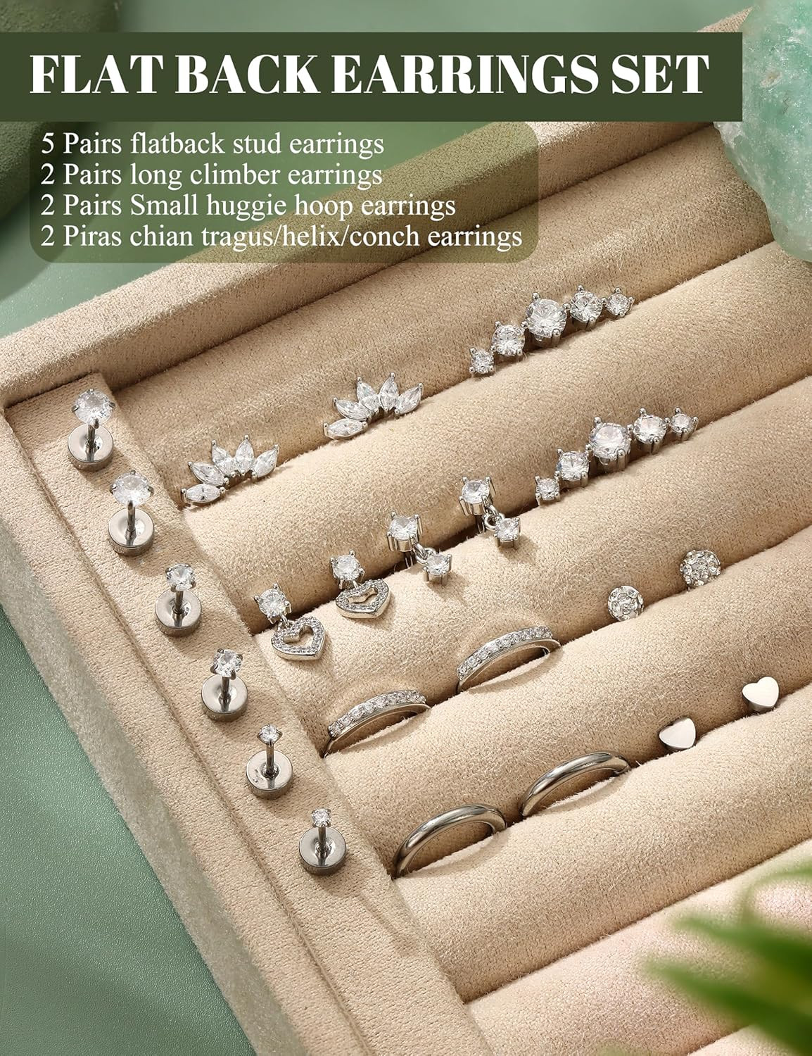 Hypoallergenic Flat Back Earrings for Women Cartilage Earrings Stacks-20G Surgic