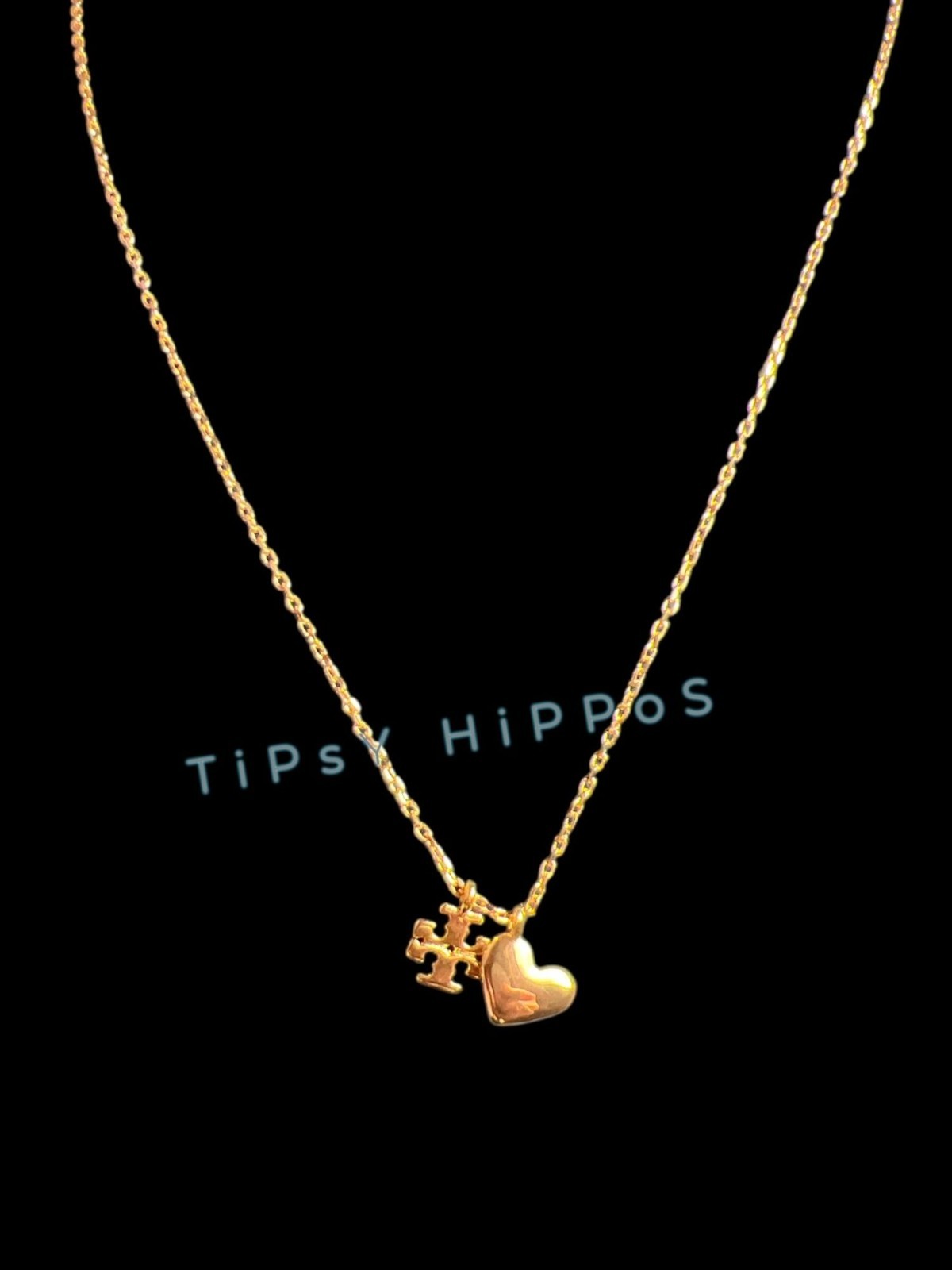 Tory Burch Good Luck Chain Heart and Logo Necklace