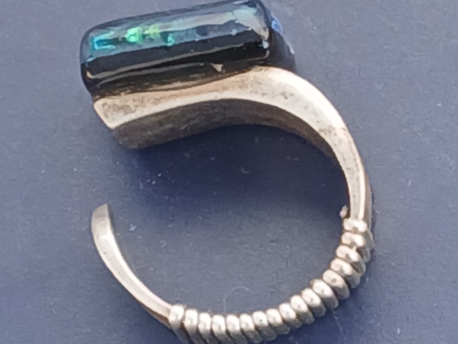 Vintage Sterling Silver Blue Dichroic Art Glass Adjustable Ring