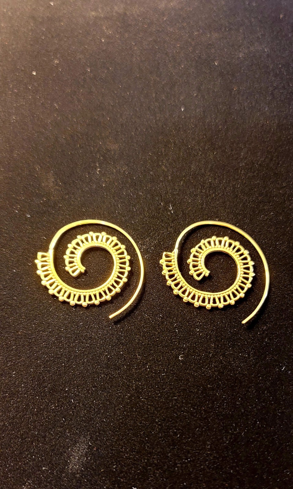 Gold Tone Spiral Hoop Earrings, Metal Hook Closure, No Stone