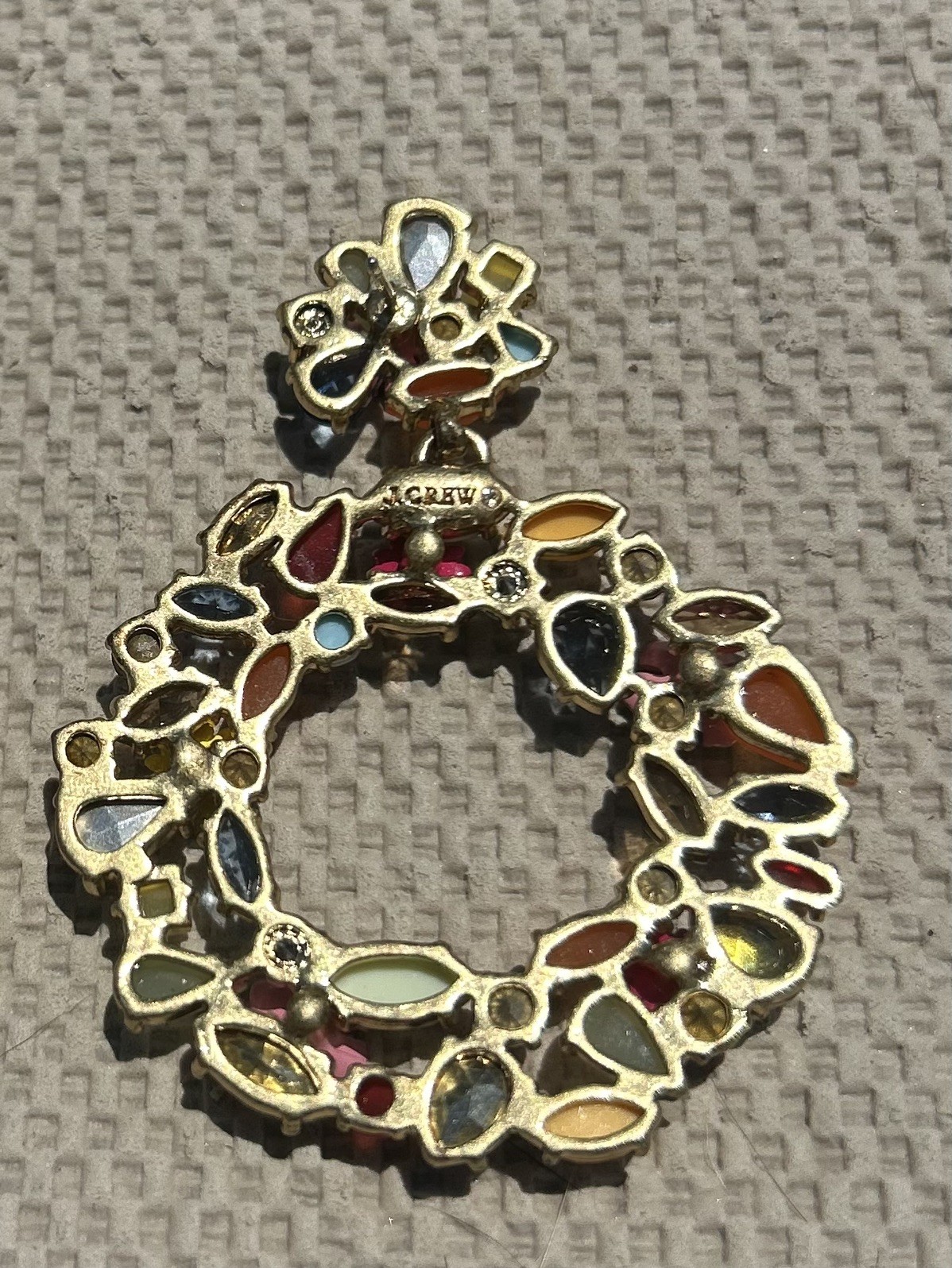 J.Crew Watusi Crystal Floral Wreath Earrings Multi-Color Light Gold Brass NEW