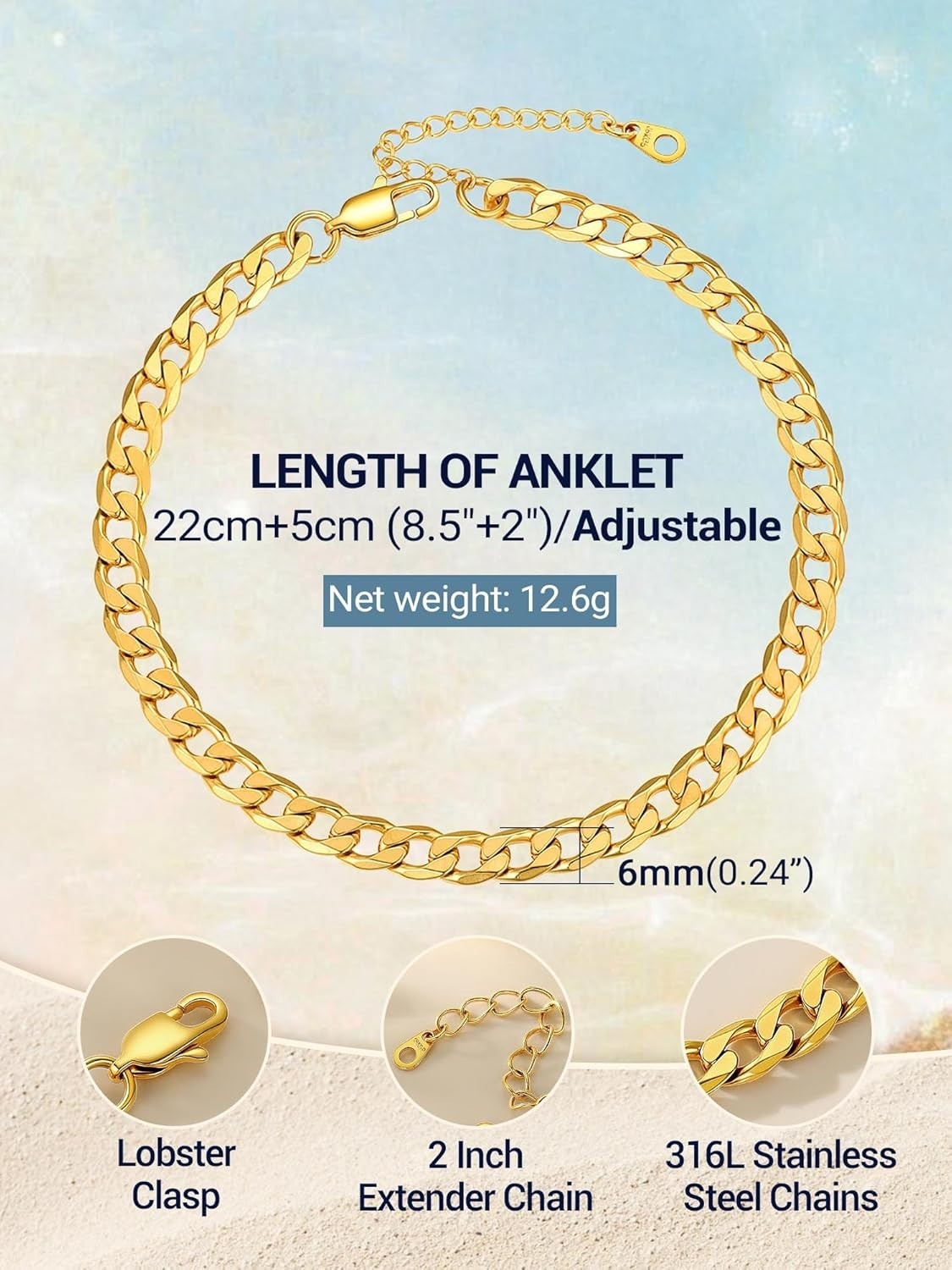 Elegant 14K Gold Plated Anklet – Hypoallergenic & Adjustable for All Occasions