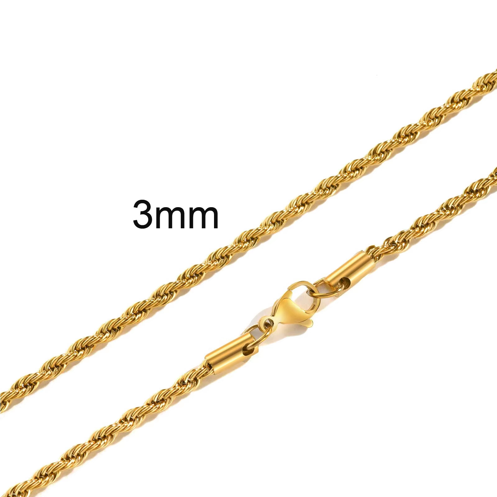 Rope Twisted Chain Necklace for Men Women,Gold Silver Color Stainless Steel Chai