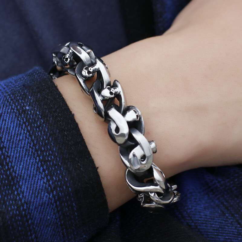 Vintage Black Casting Stainless Steel Link Chain Bracelet Bangle 13mm 8.66” 84g
