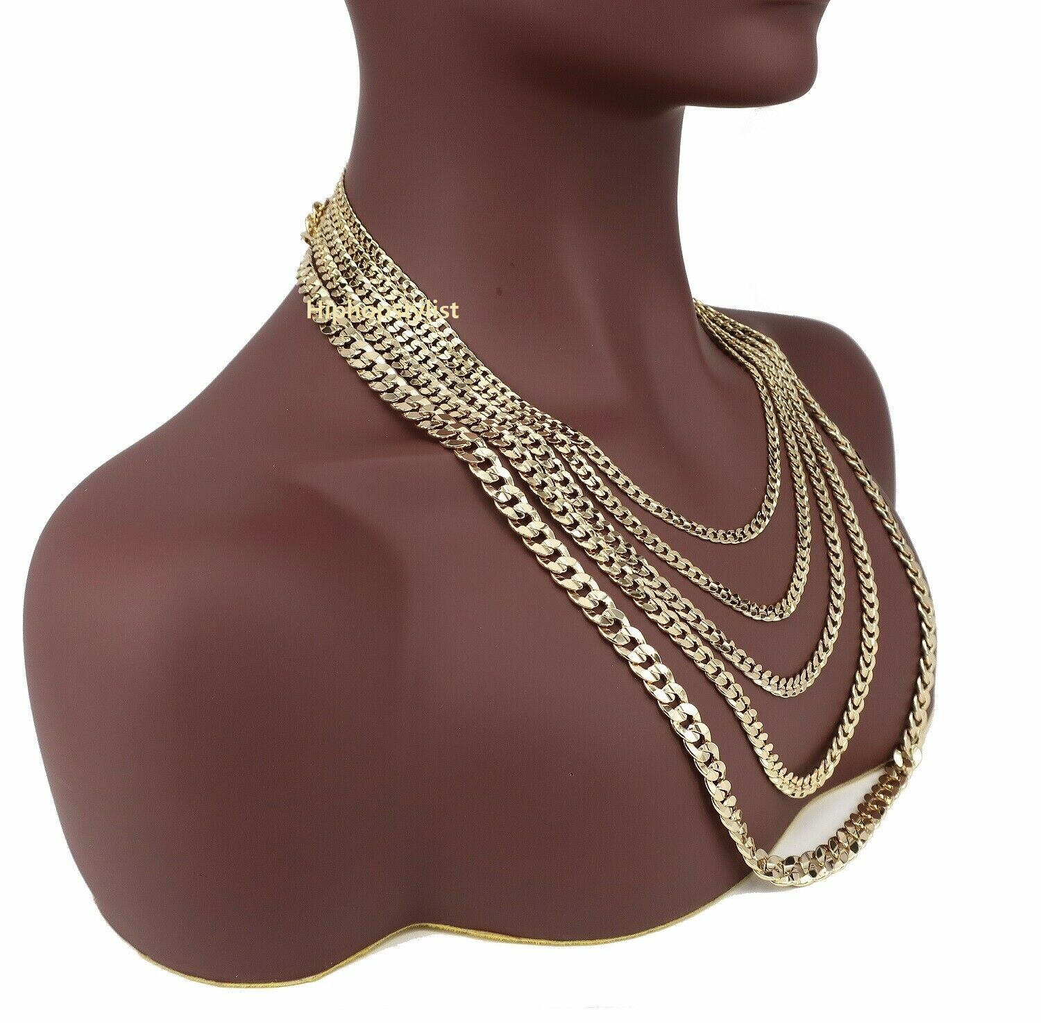 Mens 14K Concave Cuban link Chain Necklace Bracelet 5mm to 10mm Gold Plated