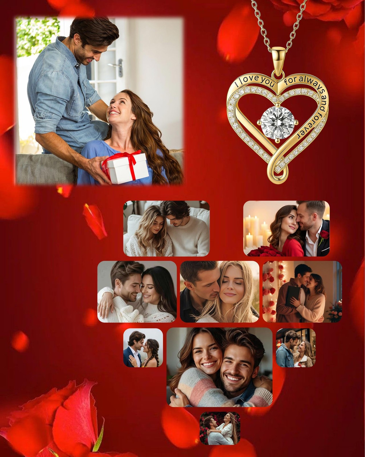 ziella Preserved Flowers Rose Box with Double Heart Necklace, Eternal Rose Gifts