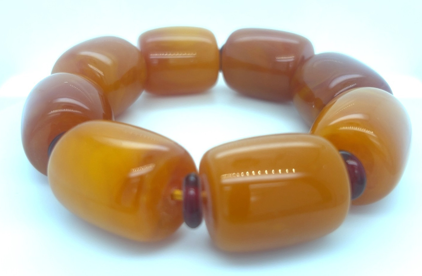 Faux Amber Chunky Stretch Bracelet 25mm Orange Beads Red Spacers 3.5oz