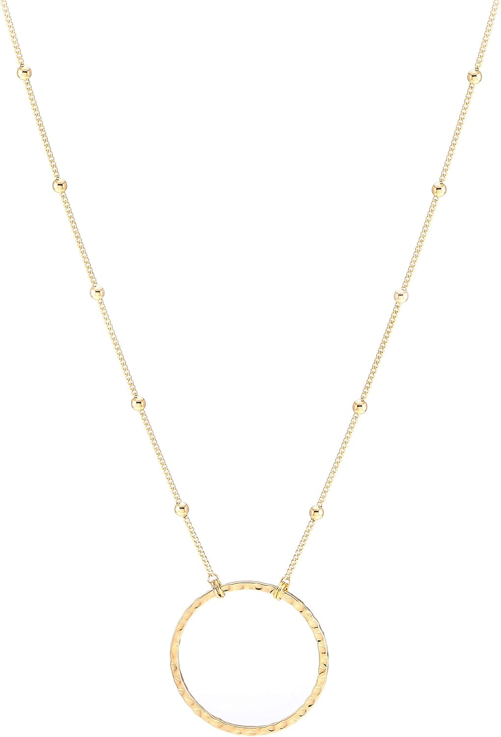 18K Gold Plated Circle Pendant Necklace Long Satellite Beaded Chain Jewelry for