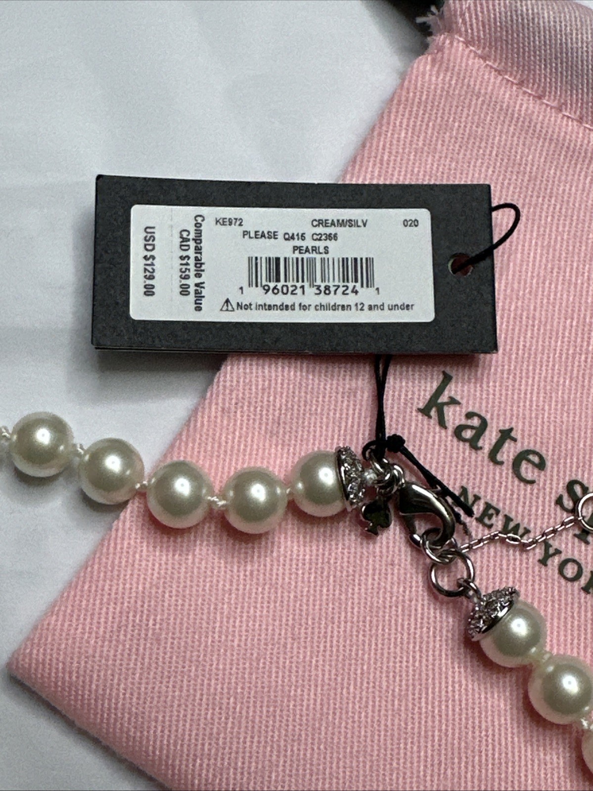 NWT Kate Spade Please Cream/silver Graduated Pearl Necklace Adjustable Clasp