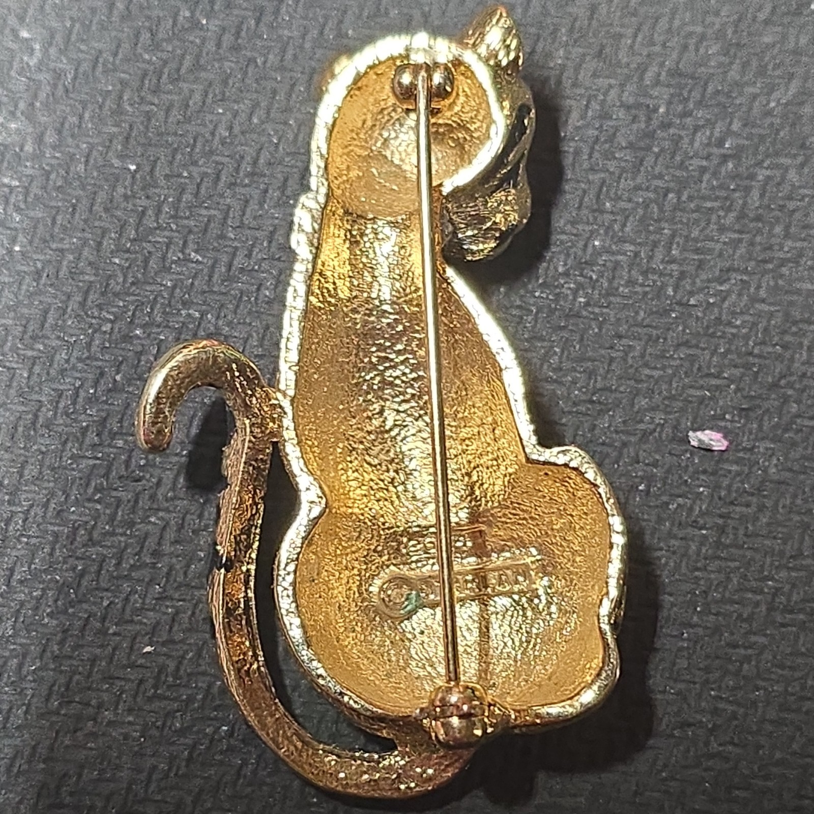 Vintagw d orian Gold Tone Cat Brooch Green Eyes Metal Enamel Animal Jewelry