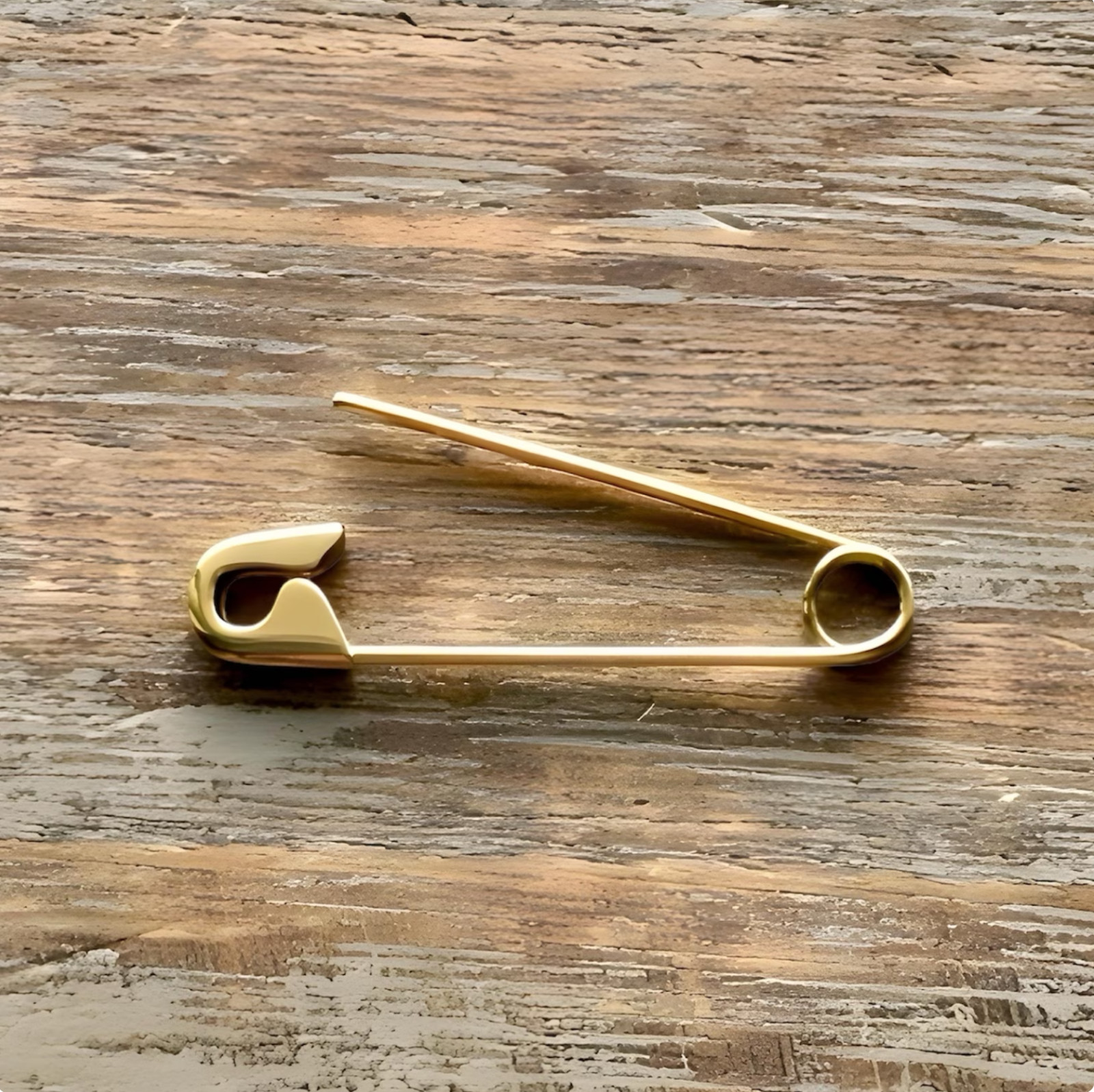 9K Gold Safety Pin Earring Unique Handmade Earring Gift For Her 1.25”