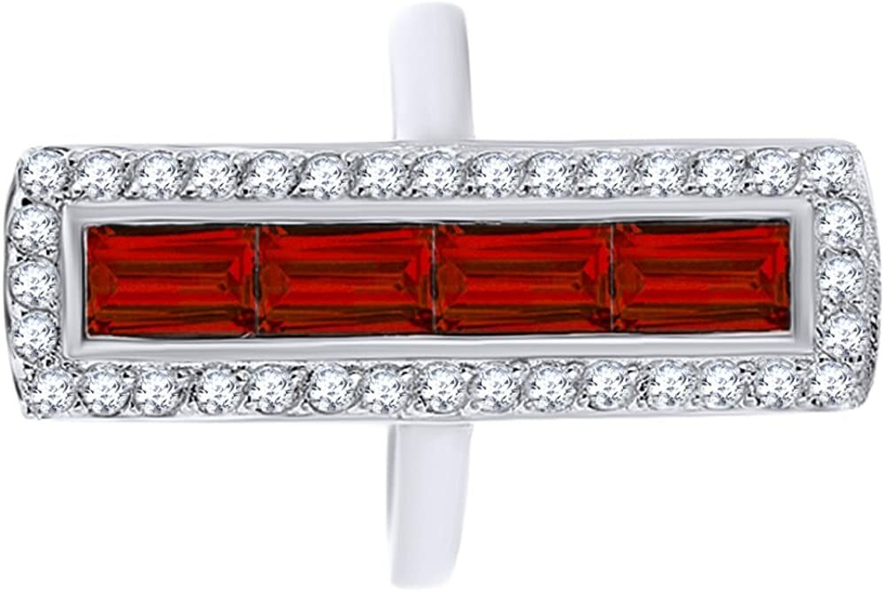 3.77 Ct Emerald Cut Simulated Garnet & White Topaz Ring in 14k White Gold Plated
