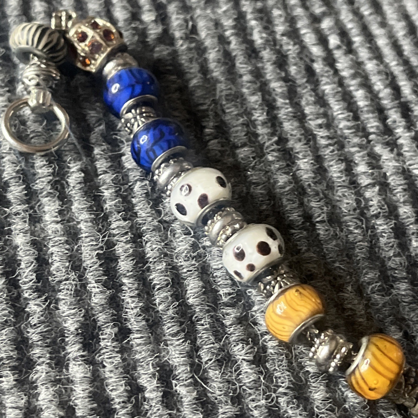 Unique Blue Yellow Glass Bead Dice Charm Bracelet European Style Jewelry
