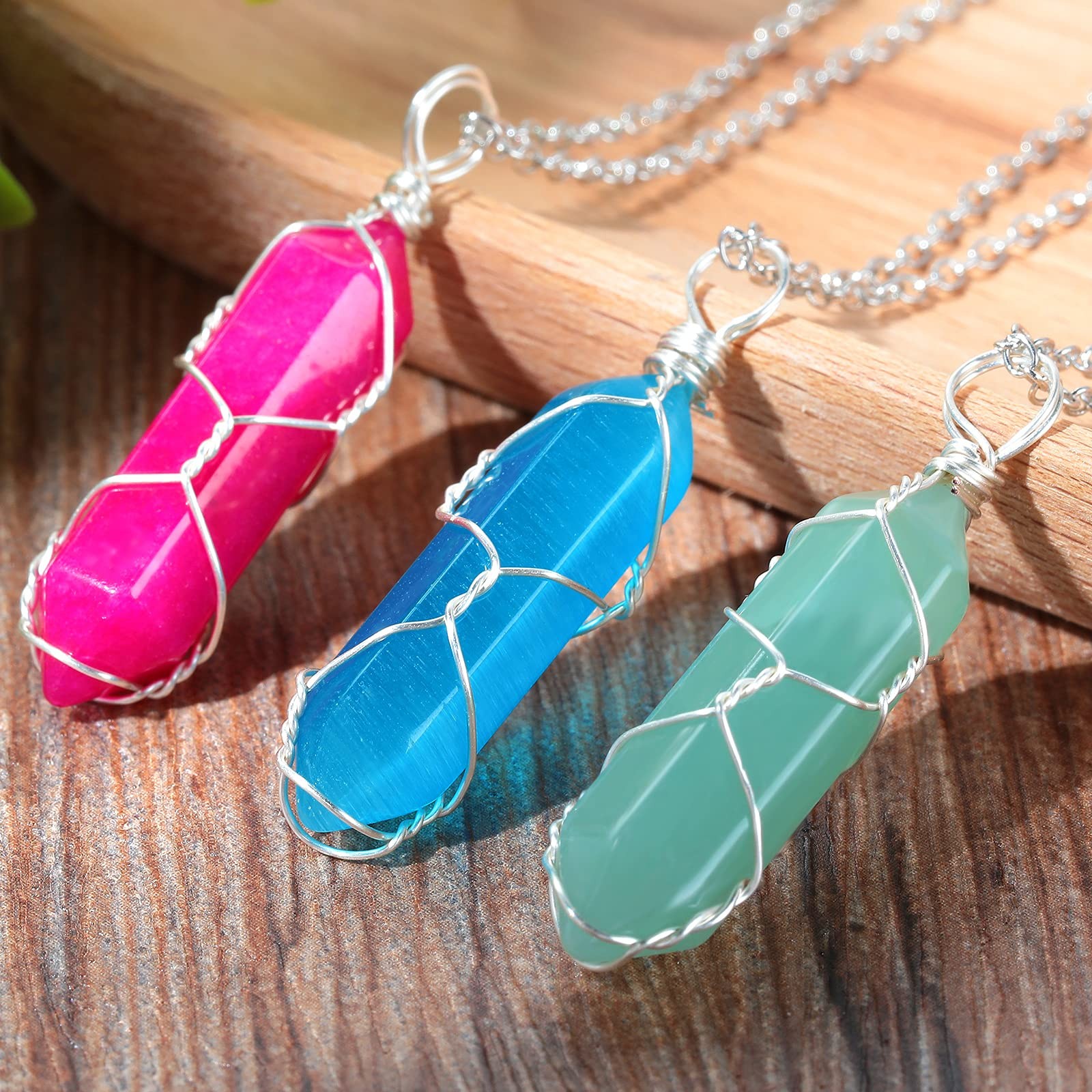 10 Pcs Hexagonal Crystal Pendant Necklace Full Wire Wrap Gemstone Necklace