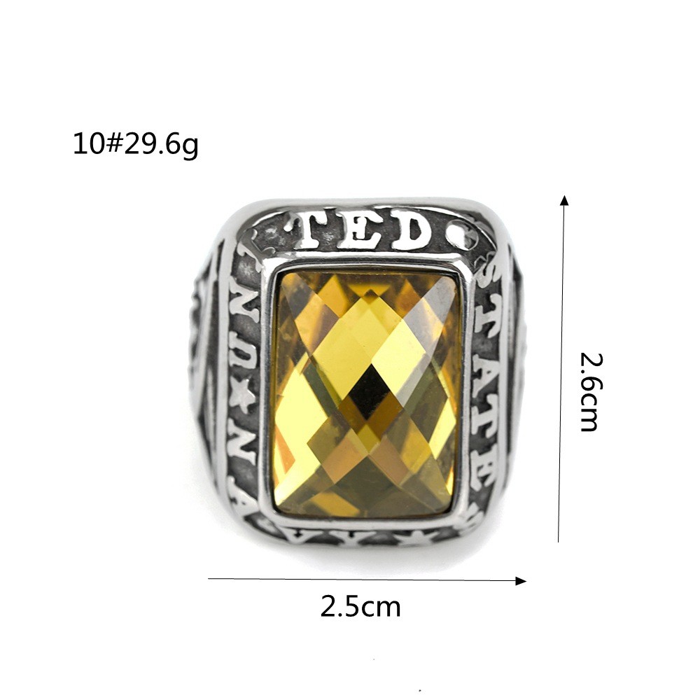 United States Navy Ring Hip-Hop Stainless Steel Double Gun Yellow Gemstone Ring