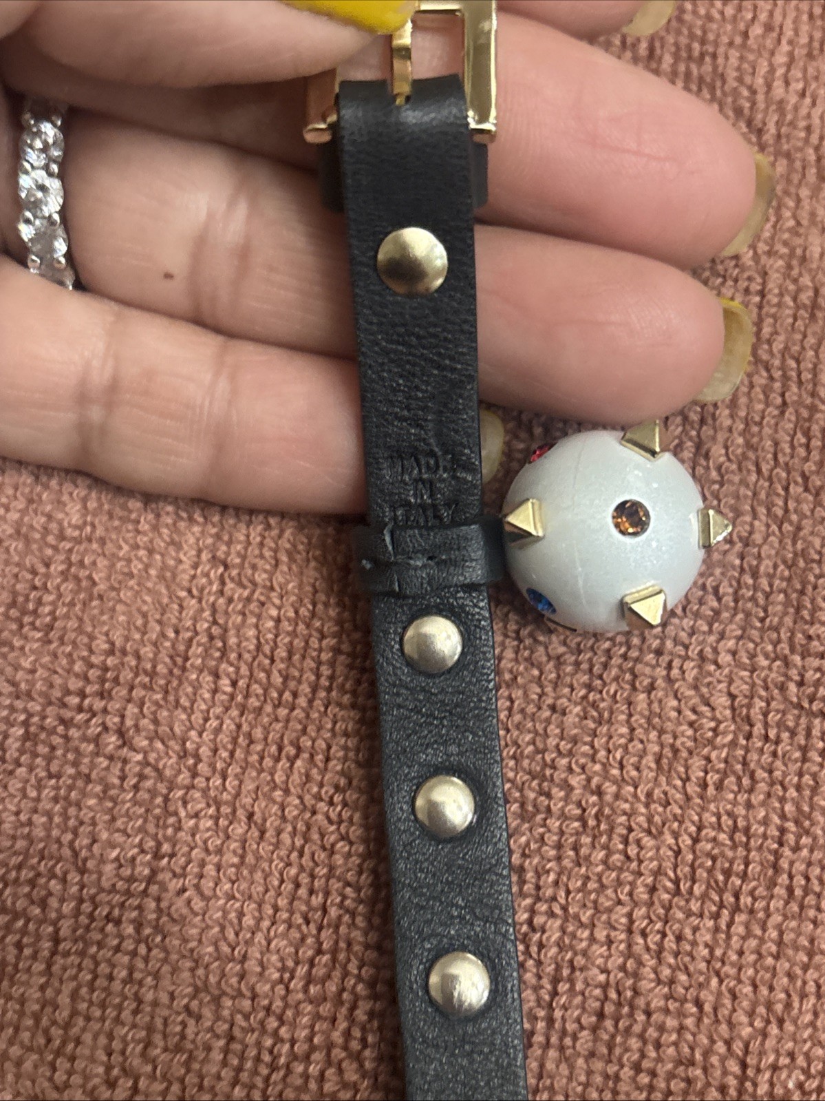 Valentino Rockstud Spike Leather Bracelet Black With A Spiked Cream Ball!