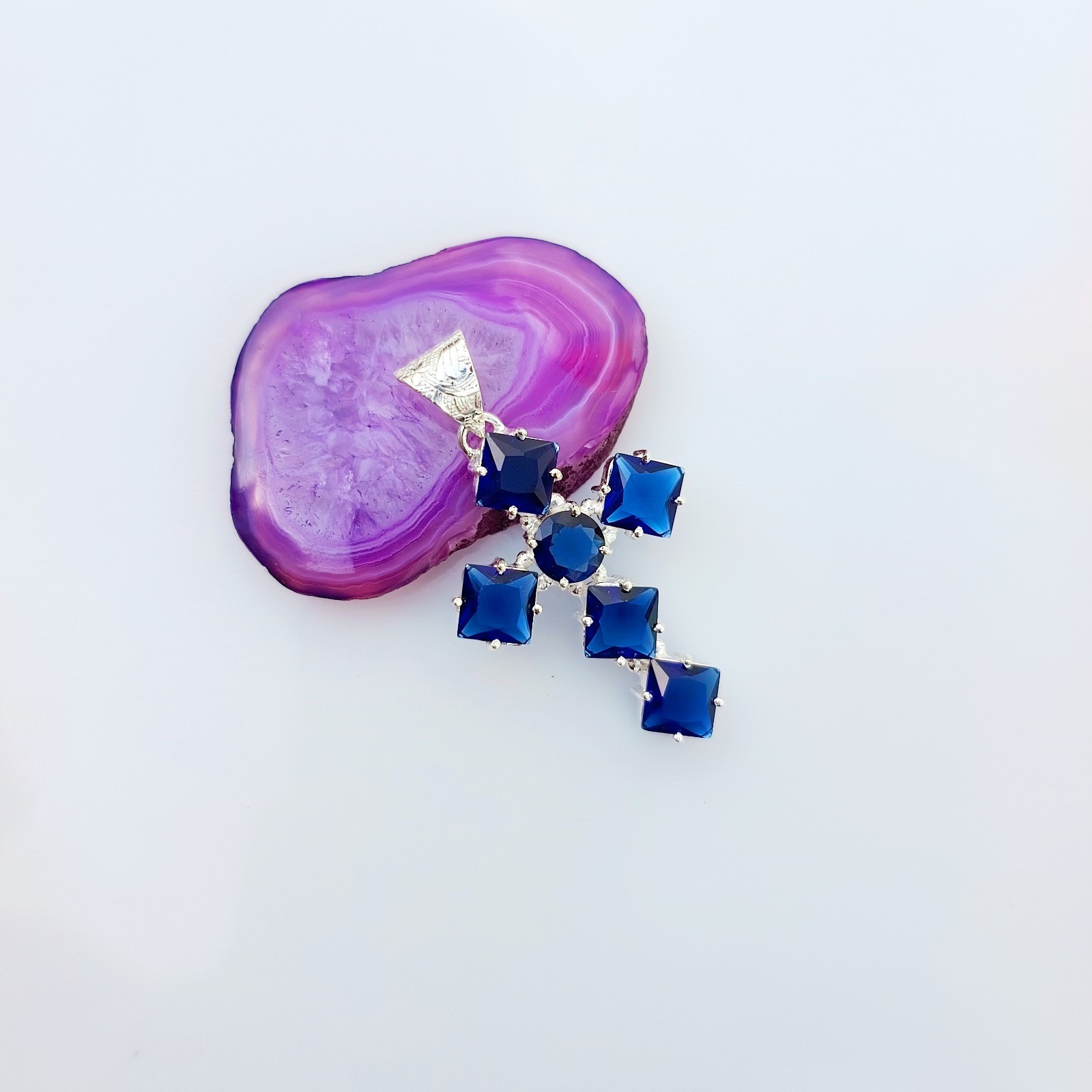 Tanzanite Cross Pendant 925 Sterling Silver Handmade Gemstone Jewelry 2.20 Inch